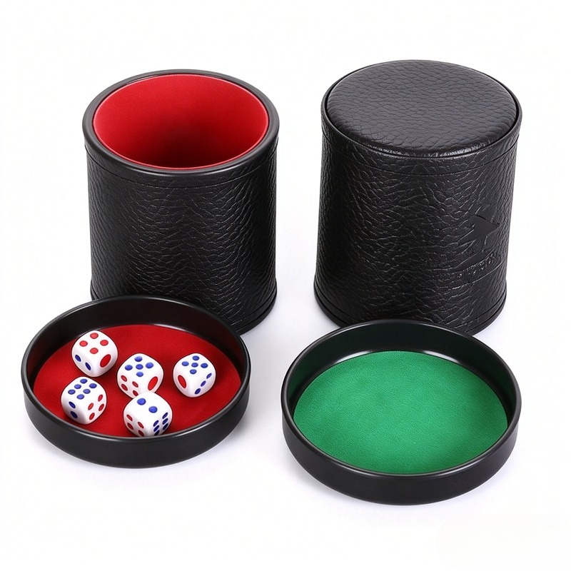 Board Game Yahtzee - كوب نرد جلدي برتقالي أخضر أحمر
