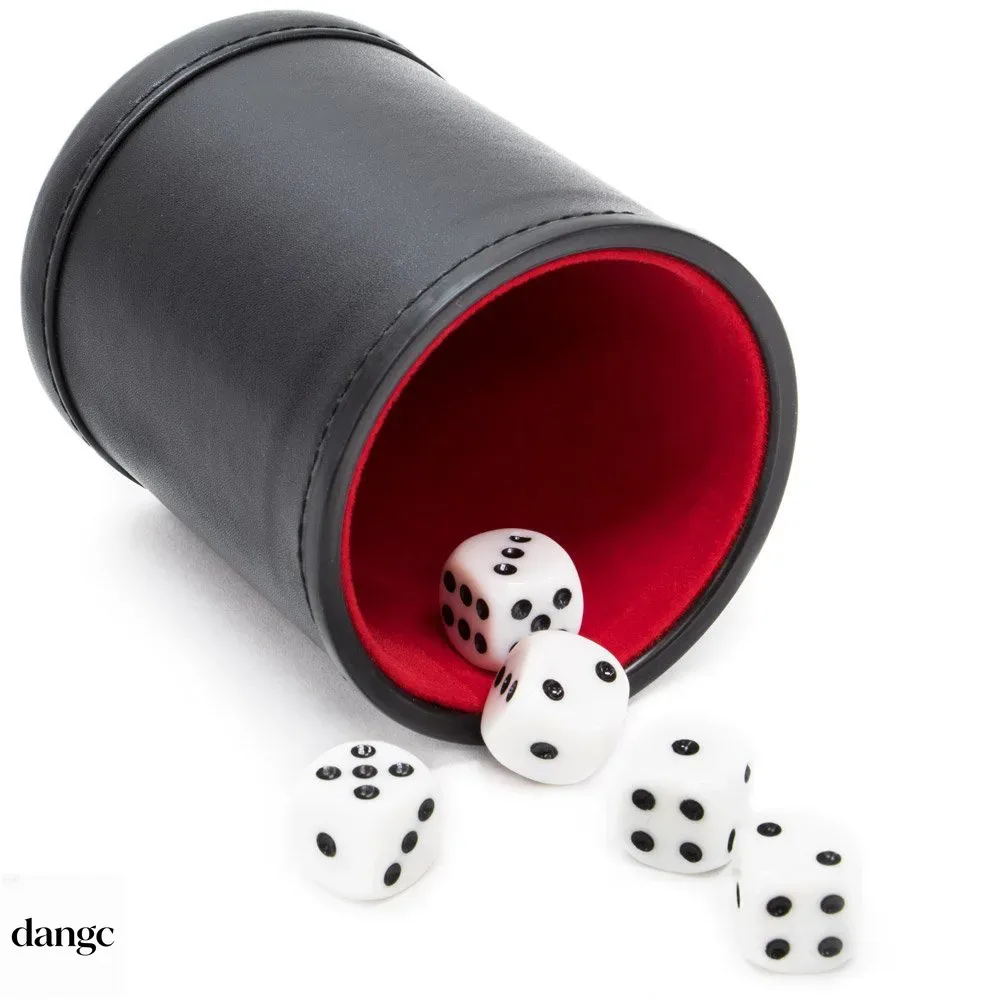 Board Game Yahtzee - كوب نرد جلدي بغطاء، ببطانة داخلية