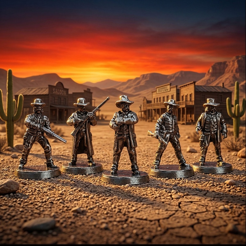 Board Game Wild Wild - مجموعة مجسمات معدنية صغيرة لشخصيات الغرب