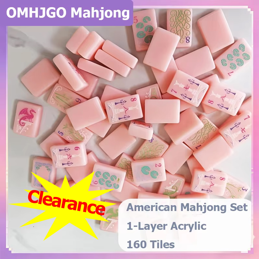 Board Game Mahjong - مجموعة ماجونغ أمريكية وردية زاهية بطبقة