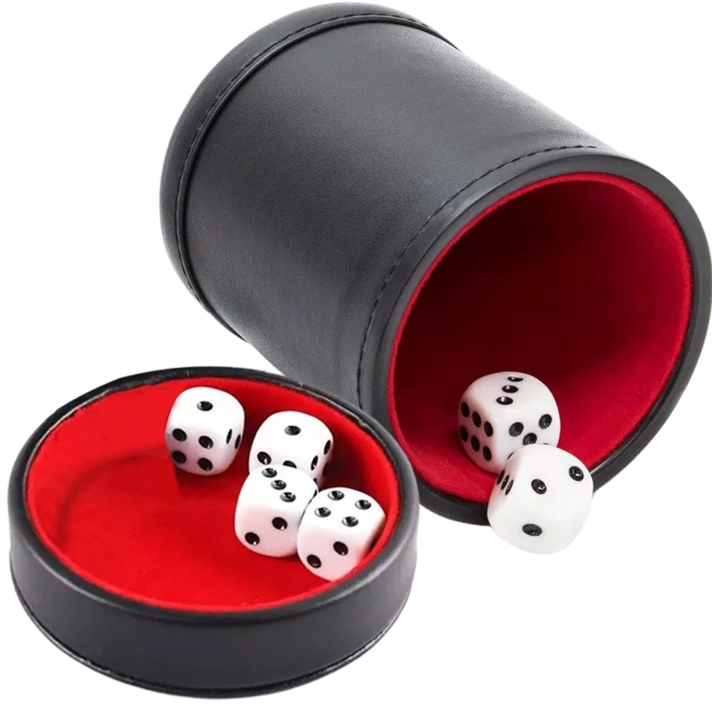 Board Game Yahtzee - كوب نرد جلدي بغطاء، ببطانة داخلية